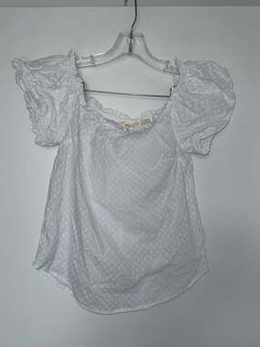 Maeve Anthropologie White Swiss Dot Puff Sleeve Off-Shoulder Top Size 0